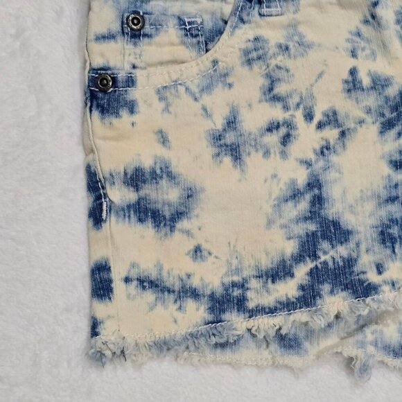 Mudd Girls Tie-Dye Denim Shorts – Adjustable Waist Raw Hem Blue & White | Sz 8 - Picture 3 of 7